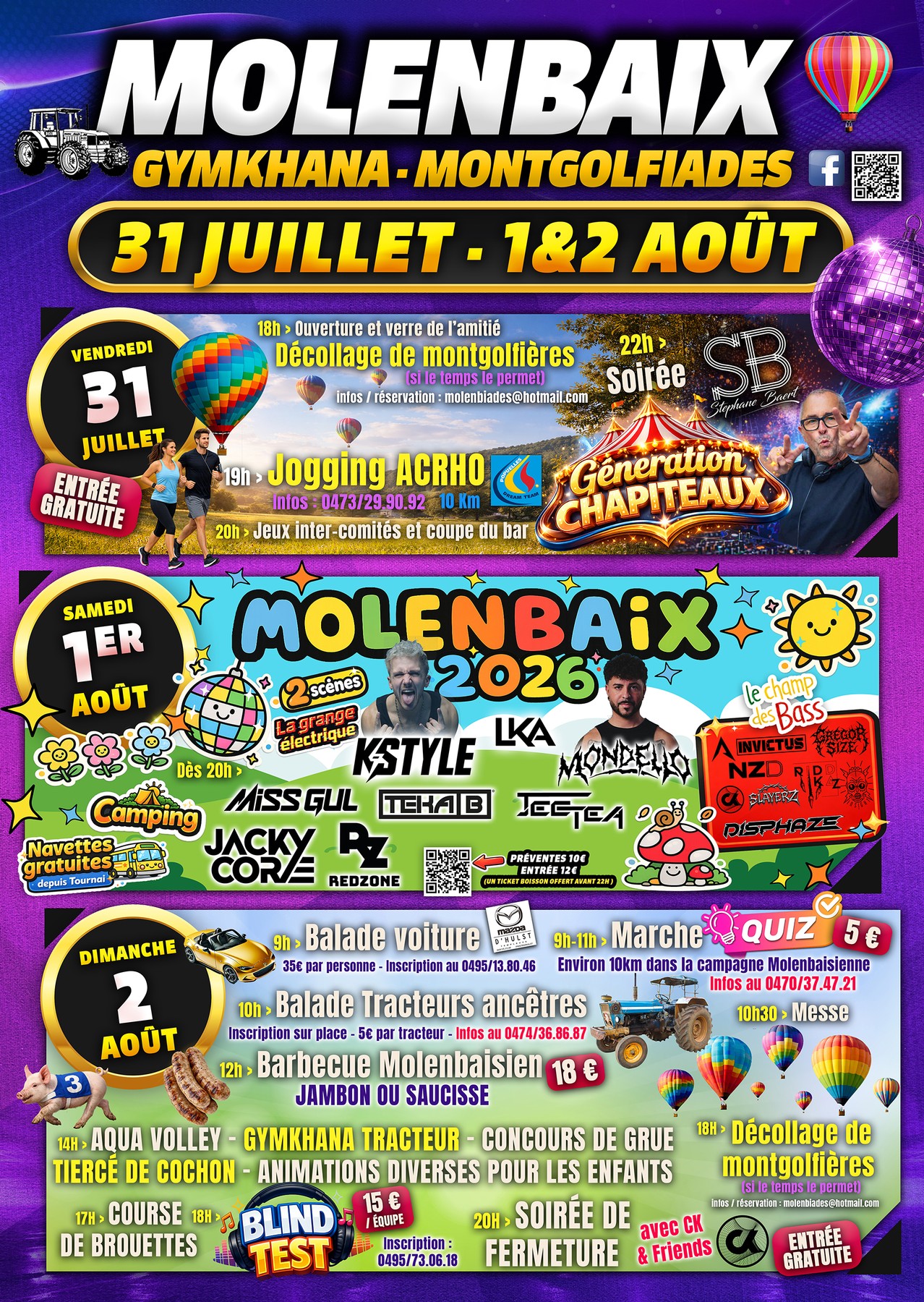 Affiche complète de Molenbaix 2026 – Gymkhana & Montgolfiades